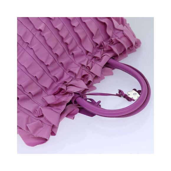 Pre Loved PRADA Ruffled Nylon Tote Purple Handbag Womens Pink Bag - Picture 6 of 8
